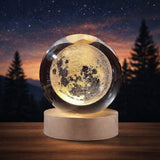 3D Galaxy Crystal Ball Lamp – Moon Shape LED Night Light with Wooden Base