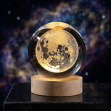 3D Galaxy Crystal Ball Lamp – Moon Shape LED Night Light with Wooden Base
