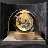 3D Galaxy Crystal Ball Lamp – Moon Shape LED Night Light with Wooden Base